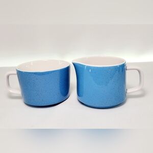 Mikasa "Forget me Not" Mediterrania blue speckled creamer & cups